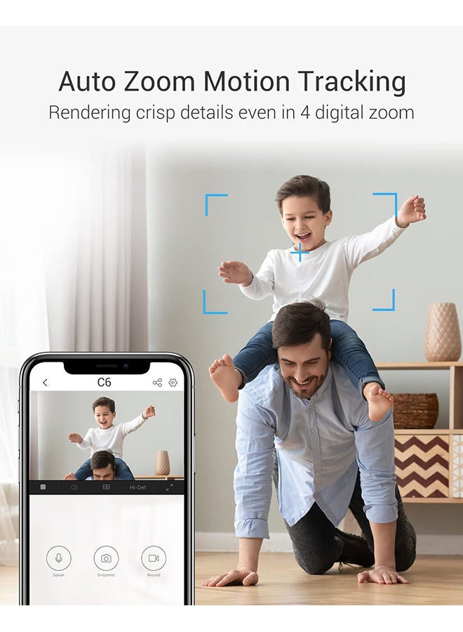 EZVIZ - C6 Pan & Tilt Wi-Fi Camera 4MP 4mm, 360° Panoramic View, 2K Resolution, Privacy Shutter, MicroSD Card up to 256 GB, Auto-Zoom Tracking, True-WDR, Two-Way Talk, EZVIZ Cloud Play Storage, Person Detection, Color Vision with Starlight Lens - CS-C6 White - Image 1