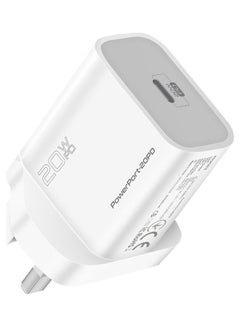 20W USB-C Charger with Power Delivery, Ultra-Compact Fast Charge Type-C Wall Adapter with USB-C Power Delivery for Apple iPhone 12/12 Mini/12 Pro/12 Pro Max, iPad Pro, PowerPort20PD-UK White