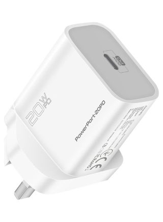 20W USB-C Charger with Power Delivery, Ultra-Compact Fast Charge Type-C Wall Adapter with USB-C Power Delivery for Apple iPhone 12/12 Mini/12 Pro/12 Pro Max, iPad Pro, PowerPort20PD-UK White - v1668492224/N43366313A_1