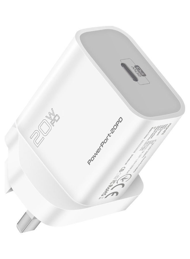 PROMATE - 20W USB-C Charger with Power Delivery, Ultra-Compact Fast Charge Type-C Wall Adapter with USB-C Power Delivery for Apple iPhone 12/12 Mini/12 Pro/12 Pro Max, iPad Pro, PowerPort20PD-UK White - Image 1