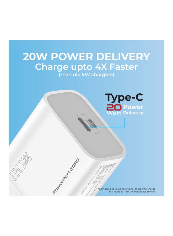 PROMATE - 20W USB-C Charger with Power Delivery, Ultra-Compact Fast Charge Type-C Wall Adapter with USB-C Power Delivery for Apple iPhone 12/12 Mini/12 Pro/12 Pro Max, iPad Pro, PowerPort20PD-UK White - Image 1