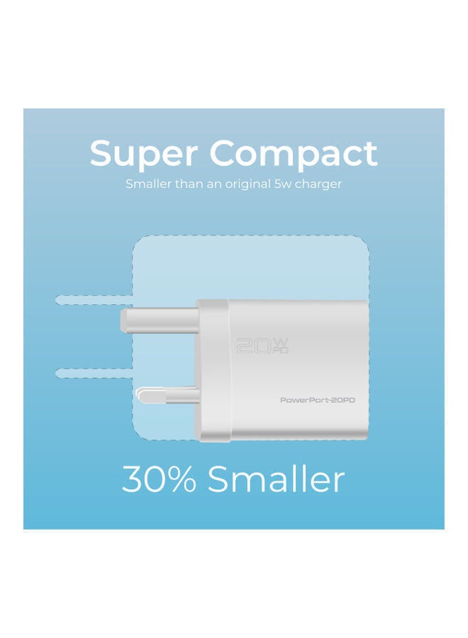 PROMATE - 20W USB-C Charger with Power Delivery, Ultra-Compact Fast Charge Type-C Wall Adapter with USB-C Power Delivery for Apple iPhone 12/12 Mini/12 Pro/12 Pro Max, iPad Pro, PowerPort20PD-UK White - Image 1