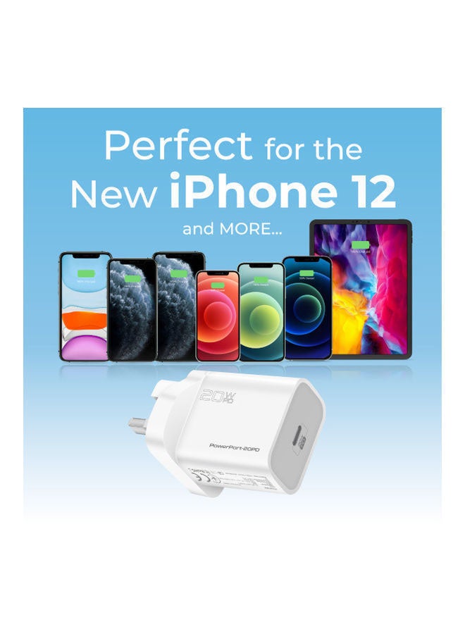 PROMATE - 20W USB-C Charger with Power Delivery, Ultra-Compact Fast Charge Type-C Wall Adapter with USB-C Power Delivery for Apple iPhone 12/12 Mini/12 Pro/12 Pro Max, iPad Pro, PowerPort20PD-UK White - Image 1