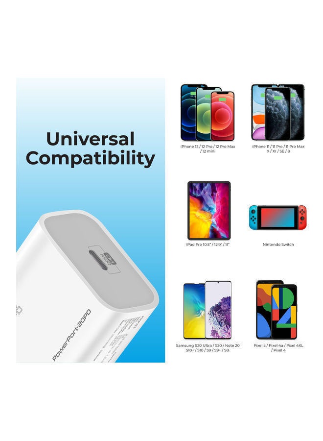 PROMATE - 20W USB-C Charger with Power Delivery, Ultra-Compact Fast Charge Type-C Wall Adapter with USB-C Power Delivery for Apple iPhone 12/12 Mini/12 Pro/12 Pro Max, iPad Pro, PowerPort20PD-UK White - Image 1