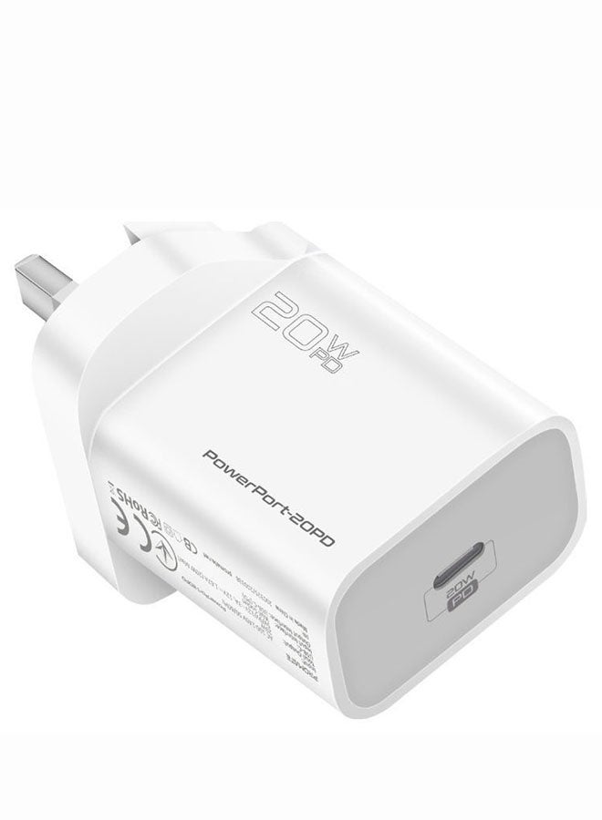 PROMATE - 20W USB-C Charger with Power Delivery, Ultra-Compact Fast Charge Type-C Wall Adapter with USB-C Power Delivery for Apple iPhone 12/12 Mini/12 Pro/12 Pro Max, iPad Pro, PowerPort20PD-UK White - Image 1