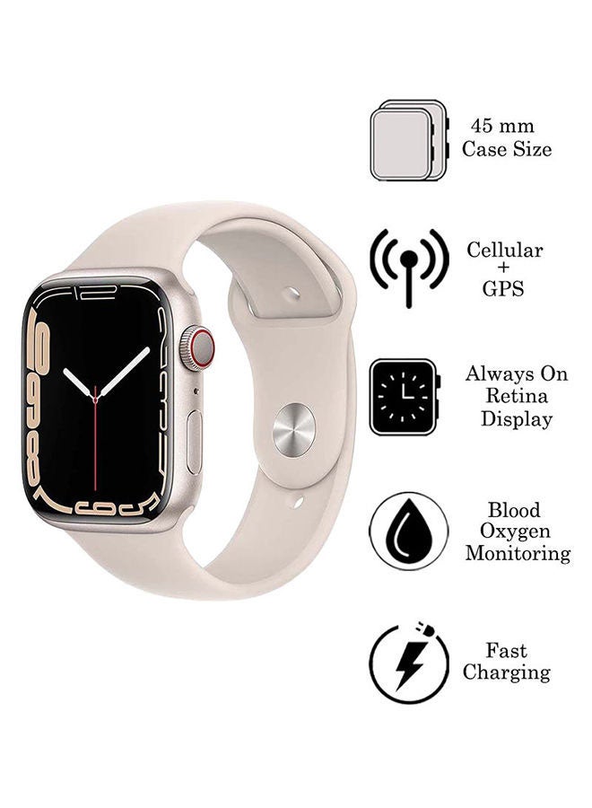 Apple - 309.0 mAh Watch Series 7 GPS + Cellular 45mm Aluminium Case With Sport Band Starlight - Image 1