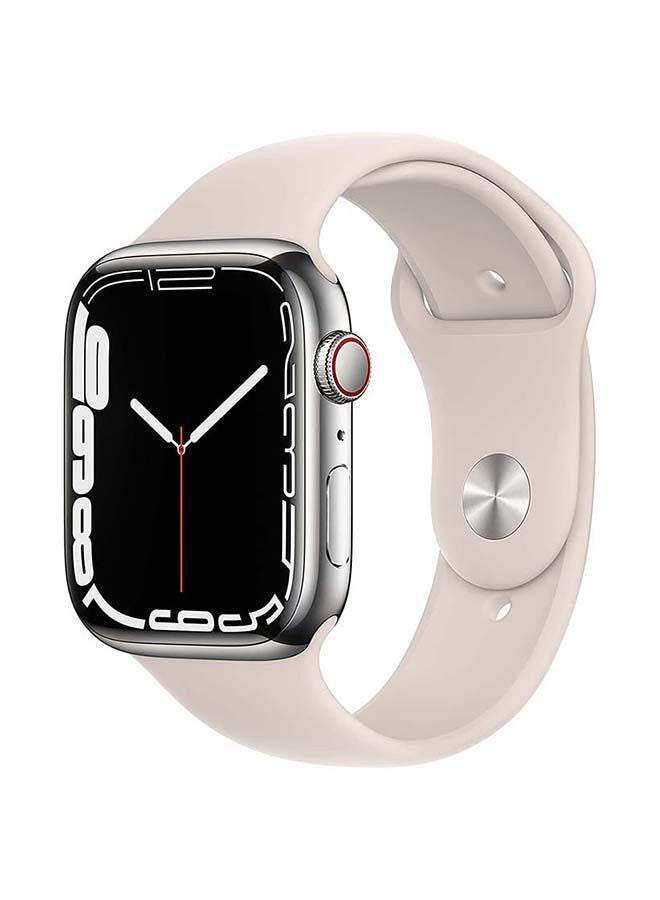Apple - 309.0 mAh Watch Series 7 GPS + Cellular 45mm Silver Stainless Steel Case with Sport Band Starlight - Image 1