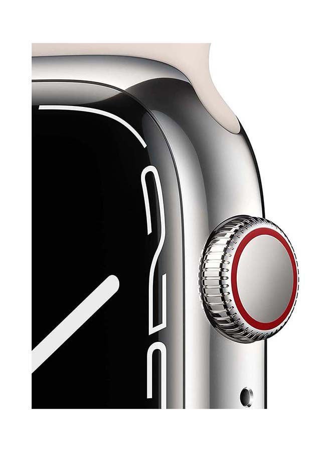 Apple - 309.0 mAh Watch Series 7 GPS + Cellular 45mm Silver Stainless Steel Case with Sport Band Starlight - Image 1