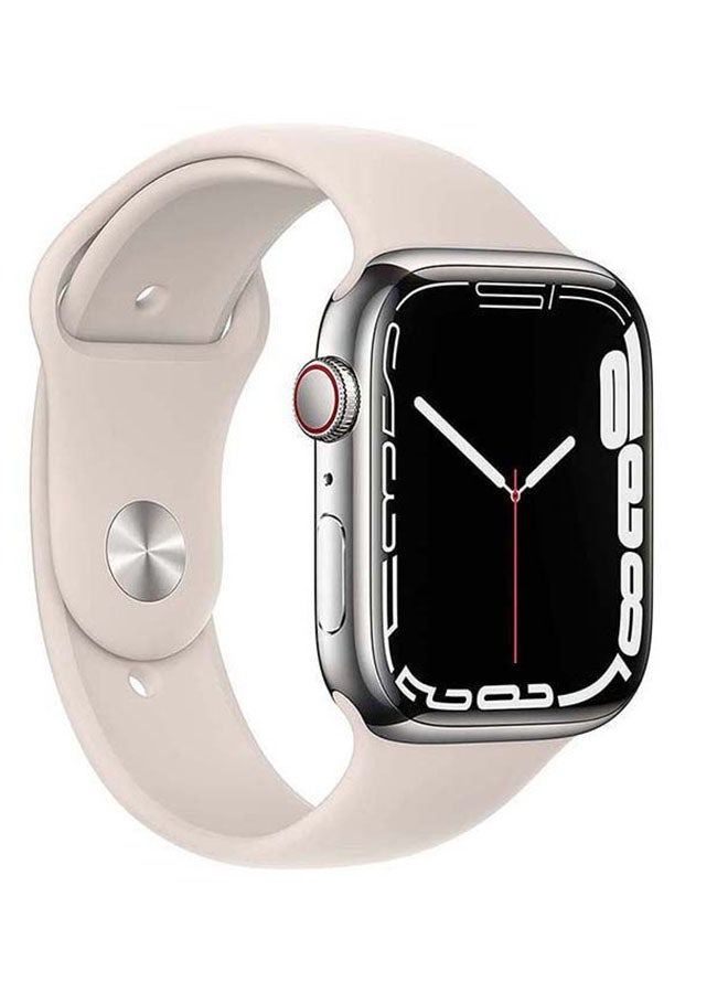 Apple - 309.0 mAh Watch Series 7 GPS + Cellular 45mm Silver Stainless Steel Case with Sport Band Starlight - Image 1