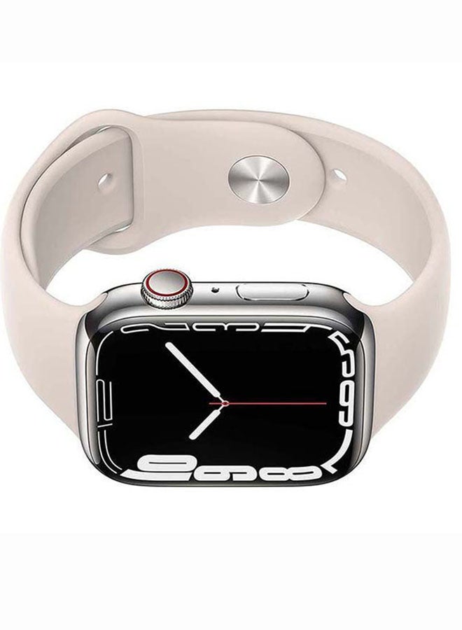 Apple - 309.0 mAh Watch Series 7 GPS + Cellular 45mm Silver Stainless Steel Case with Sport Band Starlight - Image 1