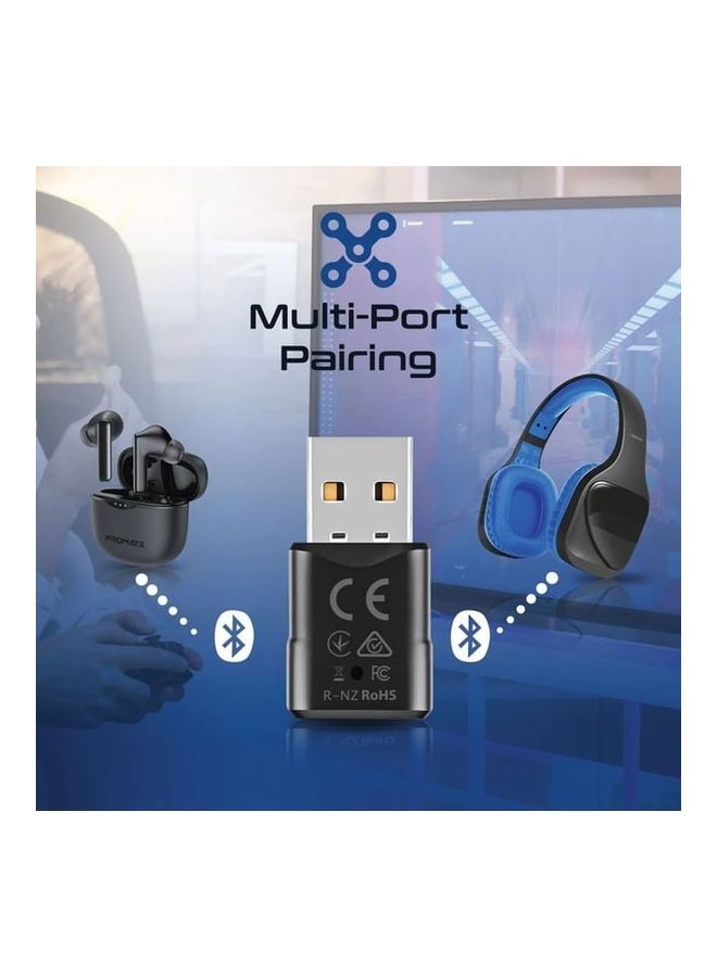 PROMATE - Promate USB Bluetooth Adapter, Universal Transmitter Bluetooth 5.0 HD Audio Dongle with Multi-Point Pairing, Plug and Play, Low Power Consumption and Compact Design for Laptop, PC, CPU, TV, BlueLink black - Image 1