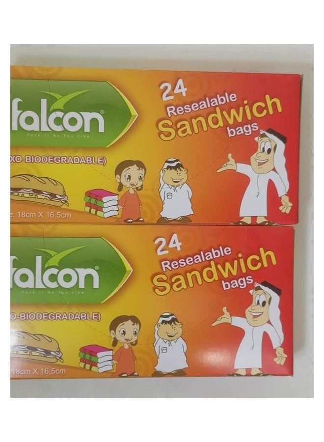 فالكون Pack Of 2X24 Pieces Sandwich Bags Kid Clear 18X16.5cm  - Image 1