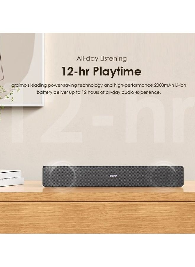 Oraimo Wireless Soundbar 45-degree Tilt Boost Soundwave | 12-Hrs Play Time | Easy Connectivity | Bluetooth V 5.0 |  Classic And Modern Design |  Memory Card Support | AUX Input Black  - Image 2