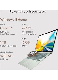 Asus Zenbook 14 OLED UX3402ZA-OLED1Q5W Laptop With 14-Inch Display, Core i5 1240P Processer/8GB RAM/512GB SSD/Intel Iris Plus Graphics/Windows 11 Home English/Arabic Aqua Celadon - v1668495932/N53367553A_4