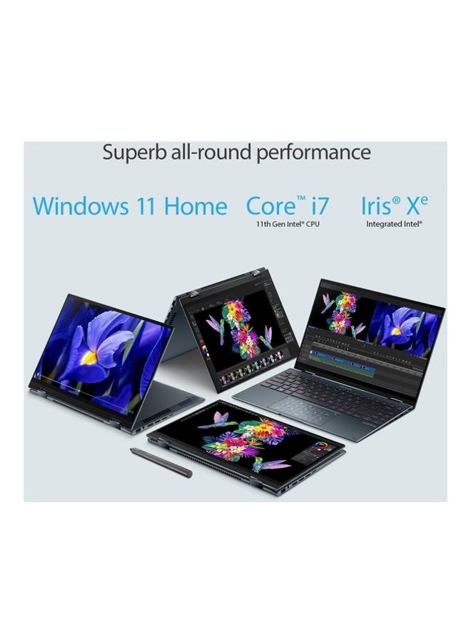Zenbook 14 Flip OLED UP5401EA-OLED007W Laptop With 14-Inch Display, Core i7 1165G7 Processer/16GB RAM/1TB SSD/Intel Iris Plus Graphics/Windows 11 Home English/Arabic Black
