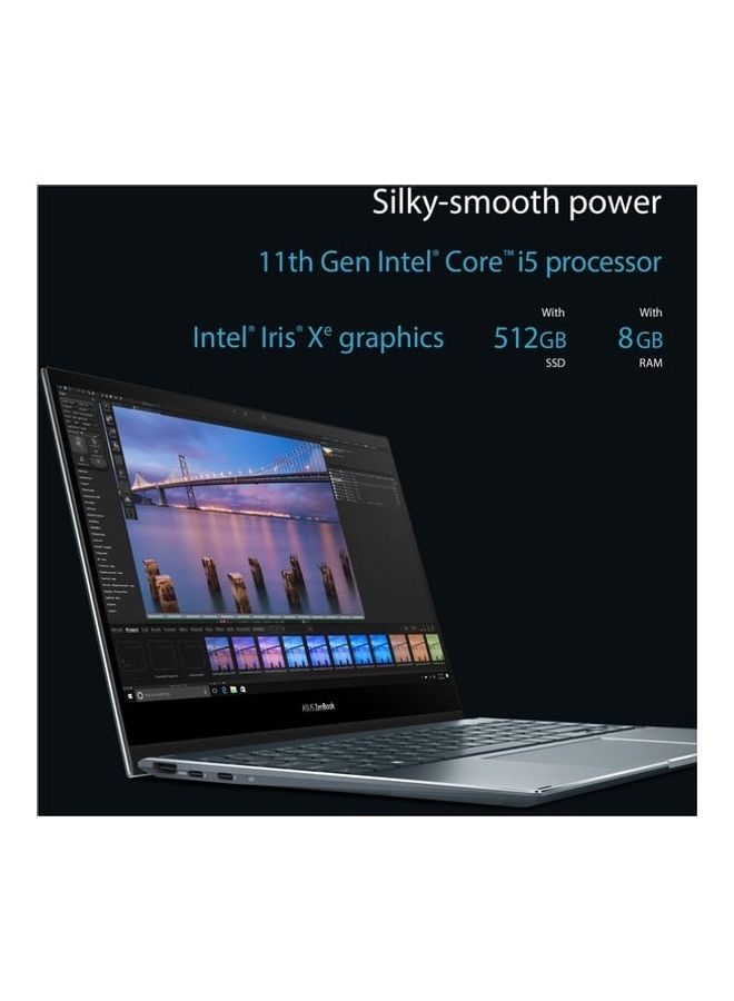 ASUS - Zenbook Flip 13 OLED UX363EA-OLED005W Touch Laptop With 13.3-Inch Display, Core i5 1135G7 Processer/8GB RAM/512GB SSD/Intel Iris Plus Graphics/Windows 11 Home English/Arabic Pine Grey - Image 1