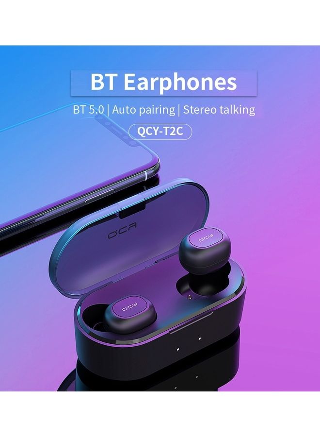 كيو سي واي سماعة رأس T2C ستيريو صغيرة ولاسلكية وبخاصية البلوتوث 5.0 وضد الماء بمعيار IPX4 للهواتف الذكية أسود - Image 2