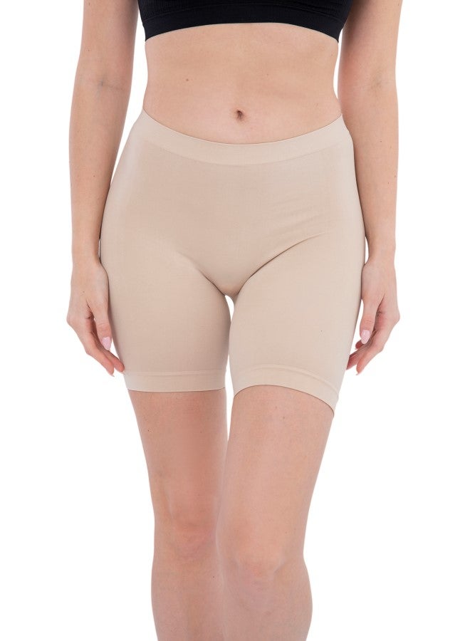 كارينا Slim Fit Microfiber Shorts Beige - Image 2
