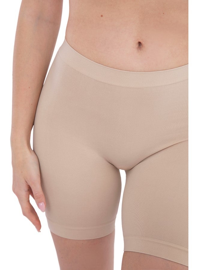 كارينا Slim Fit Microfiber Shorts Beige - Image 3