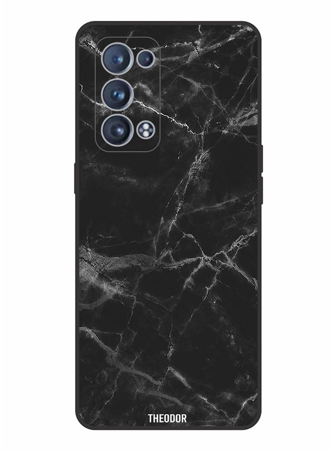 ثيودور غطاء حماية واقٍ لهاتف أوبو رينو 6 برو 5G نمط رخامي، أسود - Image 1