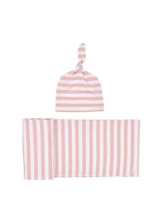 طقم بطانية أطفال ناعمة ومريحة بتصميم مخطط مع قبعة - Image 2