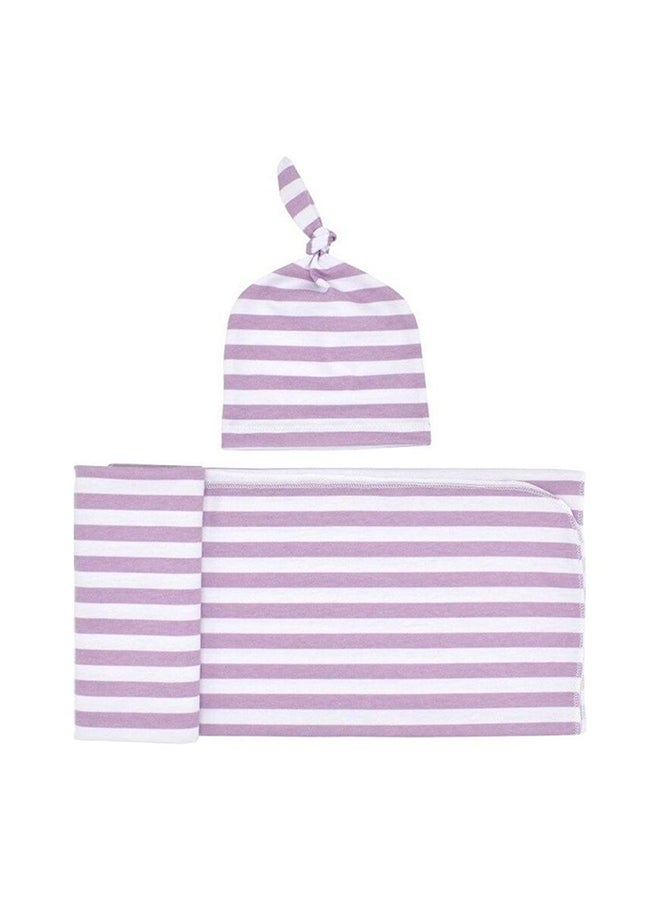 طقم بطانية أطفال ناعمة ومريحة بتصميم مخطط مع قبعة - Image 1