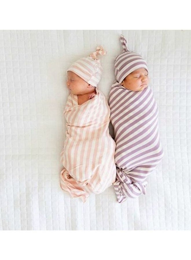 طقم بطانية أطفال ناعمة ومريحة بتصميم مخطط مع قبعة - Image 4