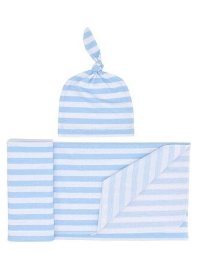 طقم بطانية أطفال ناعمة ومريحة بتصميم مخطط مع قبعة - Image 5