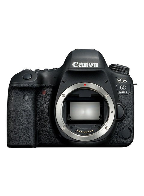 هيكل كاميرا رقمية بعدسة أحادية عاكسة EOS 6D مارك II بدقة 26.2 ميجابكسل وشاشة LCD تعمل باللمس، وتقنية واي فاي مدمجة وخاصية بلوتوث، وتقنية الاتصال قريب المدى ونظام تحديد المواقع وتقنية الوسم الجغرافي، لون أسود