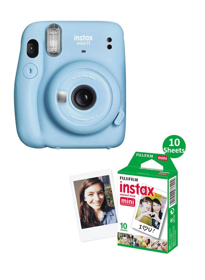 FUJIFILM Instax Mini 11 Instant Film Camera With Pack Of 10 Film Sky Blue  - Image 1