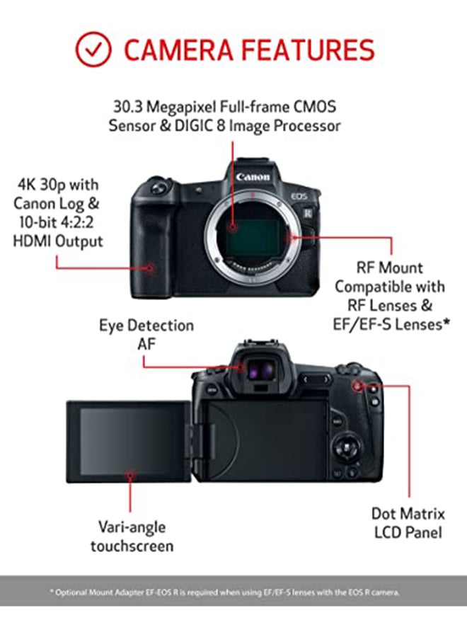 Canon - EOS R Mirrorless Camera Body، 30.3 MP، Full Frame، Dual Pixel CMOS AF، 8 fps، 4K Movies، Bluetooth، Canon Log، DP RAW - Image 1
