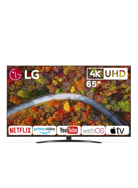 تلفزيون من السلسة UP81 بدقة فائقة الوضوح 4K مقاس 65 بوصة بتصميم شاشة سينما ومزود بتقنيات HDR وWebOS وSmart AI ThinQ 65UP8150PVB.FU أسود