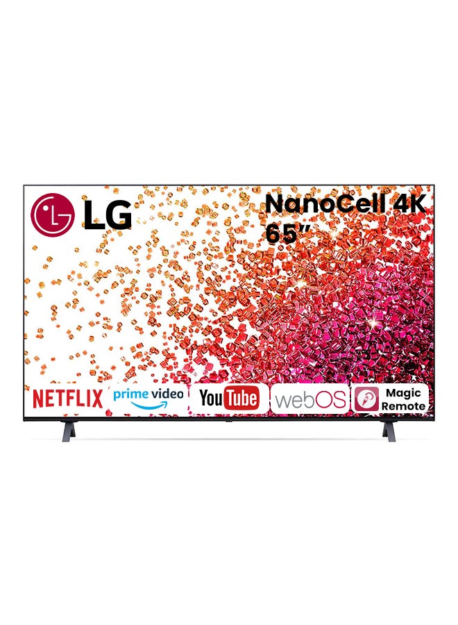 LG - NanoCell TV 65 inch NANO75 Series, 4K Active HDR, WebOS Smart ThinQ AI 65NANO75VPA.FU Black - Image 1