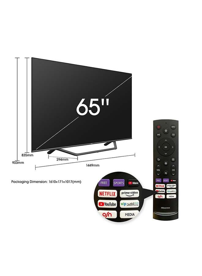 هايسنس - تلفزيون ذكي QLED بدقة 4K وبقياس 65 بوصة 65A7GQE أسود - Image 1