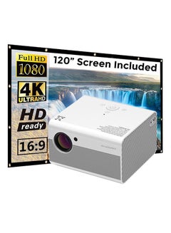 Wownect Android Full Hd 200 ansi Lumens/Screen Size Upto 200 Inch For Small/Big Room Native Res 1080P Download Apps Bluetooth Wifi Home Theater Gaming With 120Inch Projector PROJ-WO-55-W_SCR-04 White  - Image 1