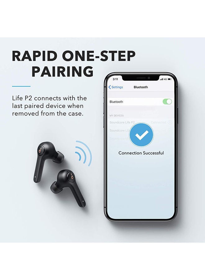 Life P2 Bluetooth Earphones, Wireless Earbuds with 4 Microphones, CVC 8.0 Noise Reduction Ear Buds, Graphene Drivers for Clear Sound, USB C, 40H Playtime, IPX7 Waterproof Black