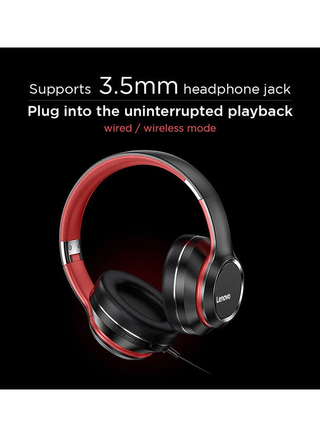 Lenovo - HD200 Bluetooth Over-Ear Headphones Black/Red - Image 1