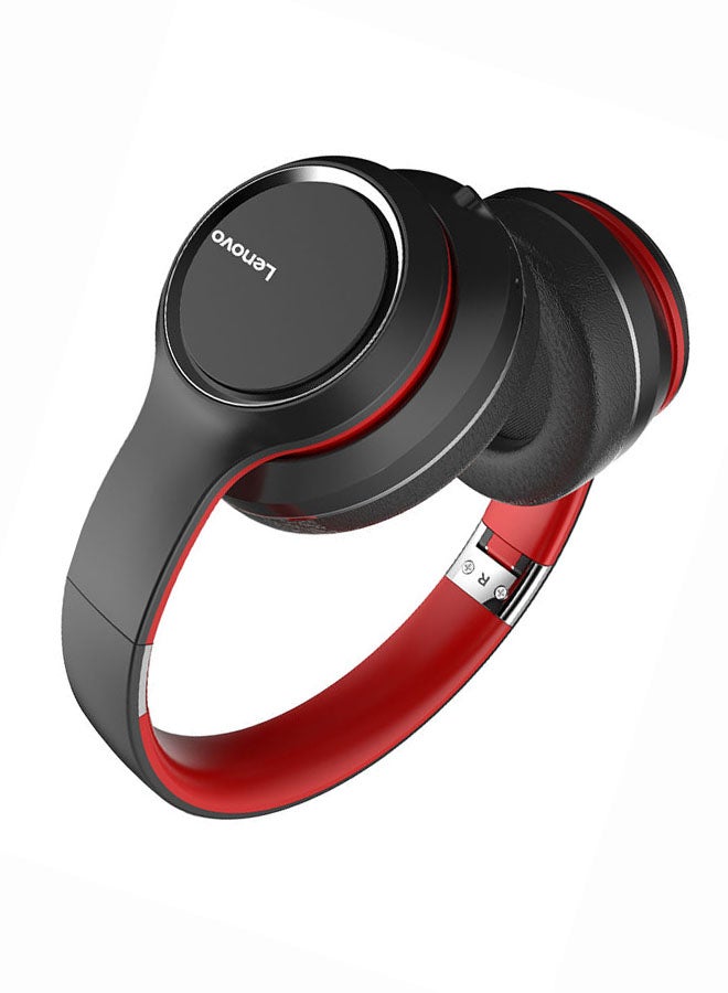 Lenovo - HD200 Bluetooth Over-Ear Headphones Black/Red - Image 1