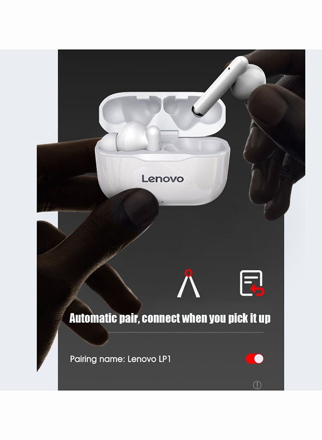 Lenovo - LP1 TWS Bluetooth Wireless In-Ear Headphones White/Red - Image 1
