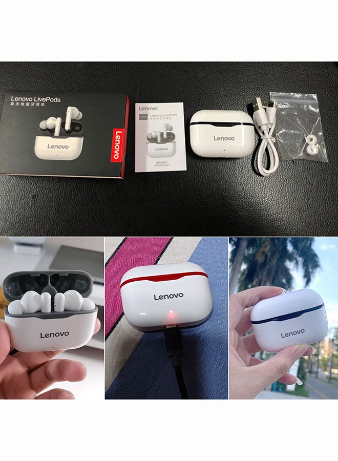 Lenovo - LP1 TWS Bluetooth Wireless In-Ear Headphones White/Red - Image 1
