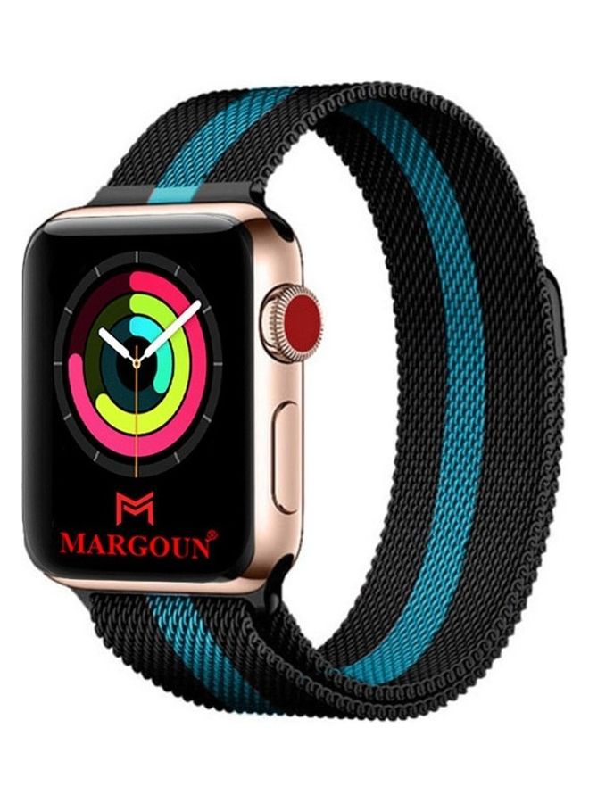 MARGOUN Stainless Steel Milanese Loop Mesh Band Magnetic Strap For Apple Watch 42mm/44mm/45mm Watch Series 8/7/6/SE/5/4/3/2/1 Black/Light Blue - Image 1