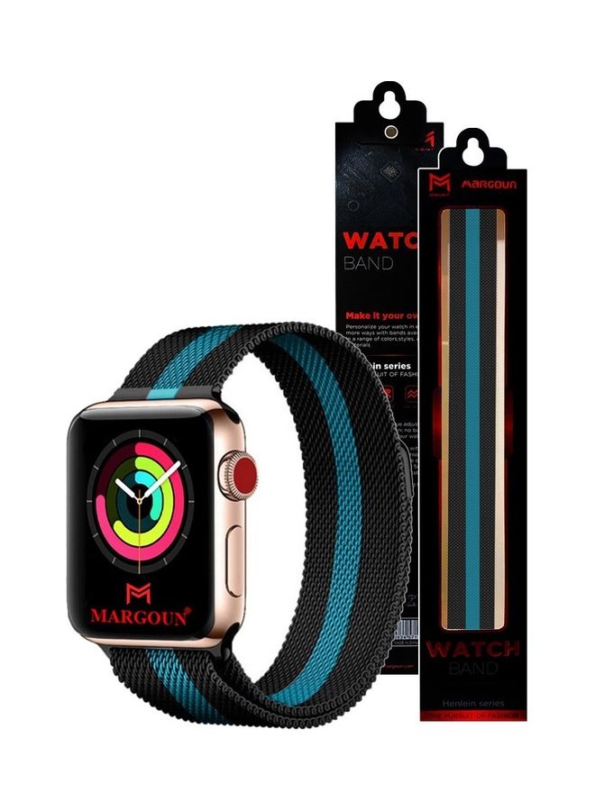 MARGOUN Stainless Steel Milanese Loop Mesh Band Magnetic Strap For Apple Watch 42mm/44mm/45mm Watch Series 8/7/6/SE/5/4/3/2/1 Black/Light Blue - Image 3