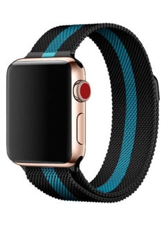 MARGOUN Stainless Steel Milanese Loop Mesh Band Magnetic Strap For Apple Watch 42mm/44mm/45mm Watch Series 8/7/6/SE/5/4/3/2/1 Black/Light Blue  - Image 4