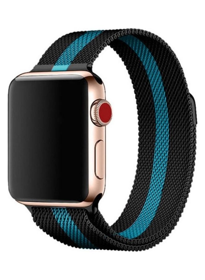 MARGOUN Stainless Steel Milanese Loop Mesh Band Magnetic Strap For Apple Watch 42mm/44mm/45mm Watch Series 8/7/6/SE/5/4/3/2/1 Black/Light Blue - Image 4