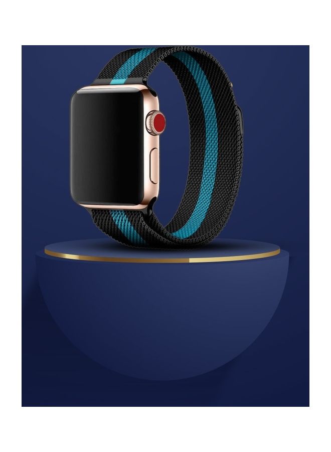 MARGOUN Stainless Steel Milanese Loop Mesh Band Magnetic Strap For Apple Watch 42mm/44mm/45mm Watch Series 8/7/6/SE/5/4/3/2/1 Black/Light Blue - Image 5