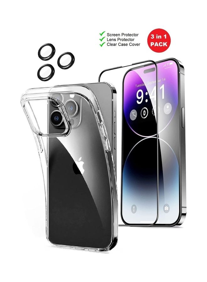 MARGOUN 3Pack for iPhone 14 Pro Max Screen Protector Tempered Glass, Lens Protector and Clear Case Cover Full Coverage Front and Back Protection Clear/Black - Image 1