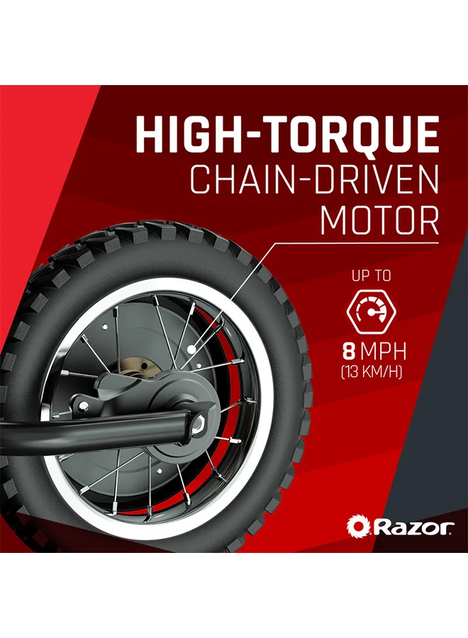 Razor Kids MX125Dirt Rocketelectric-powered Bike With Authentic Motocross Geometry, Rear-wheel Drive, 100-watt, High-torque, Chain-driven Motor For 7+ Years Black 92.5 x 54.5 x 64cm