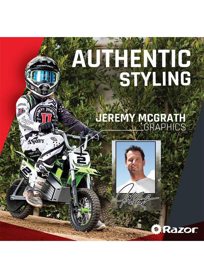 Razor Kids Electric Motorbike - SX350 McGrath Dirt Bike for Children 13+ w/ 14 mph Max Speed & 30 Minute Ride Time, Up to 7 Mile Range, 250W Ride On with 24V 7Ah Battery & 12" Pneumatic Tyres - Green Green