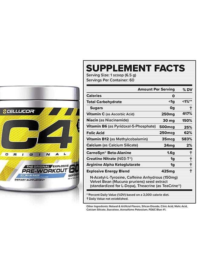CELLUCOR - C4 Original Explosive Pre-Workout - Icy Blue Razz - 60 Servings 390 Gm - Image 1