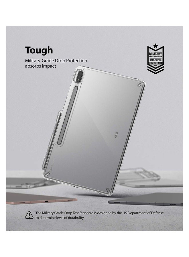 Fusion Hard Back Shockproof Flexible TPU Bumper With Built-In Stylus S Pen Holder Transparent Case For Samsung Galaxy Tab S8/S7 Clear